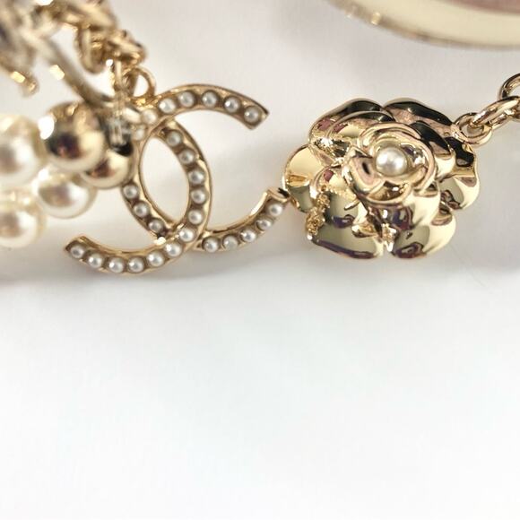 Chanel CC Logo Camellia Charm Pearl Chain Pink Tweed Cap Toe Ballerina Flats 37 - Picture 11 of 13